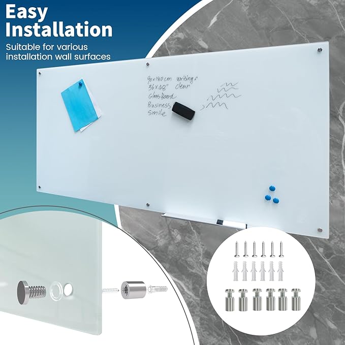 Magnetic Glass Whiteboard 36"X72" Dry Erase Board White Board Wall Mounted - Image 5