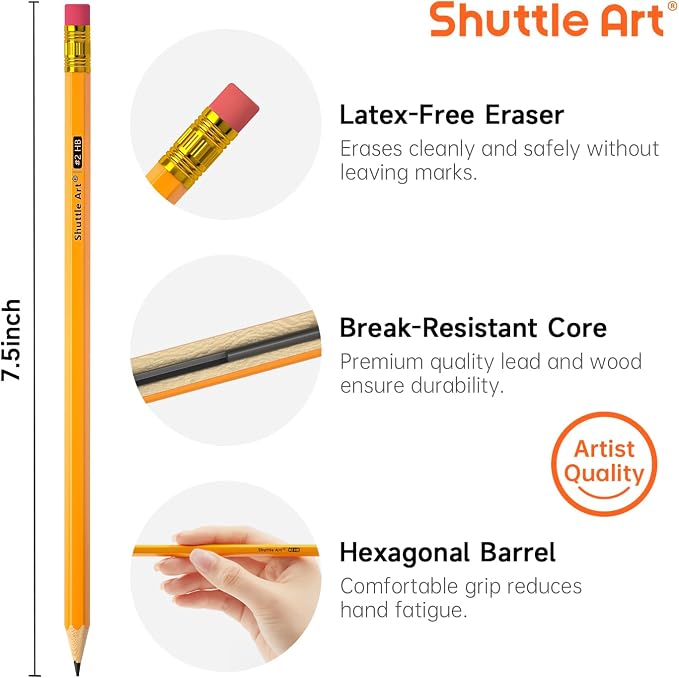 Shuttle Art Wood-Cased #2 HB Pencils, 1000 Pack Sharpened Yellow Pencils - Image 3