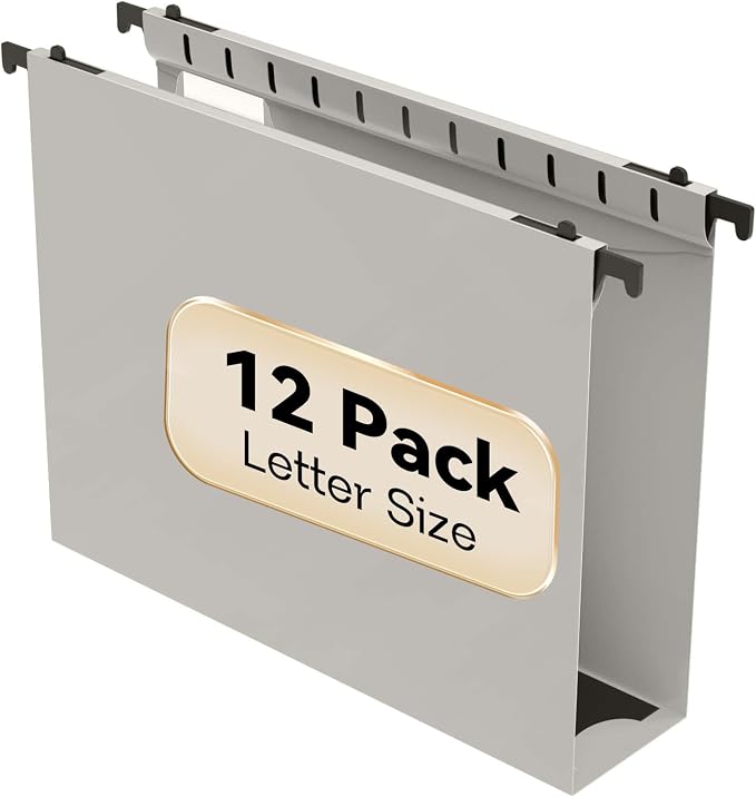 Nordun Extra Capacity Plastic Hanging File Folder Letter Size, 12 Pack by NORDUN