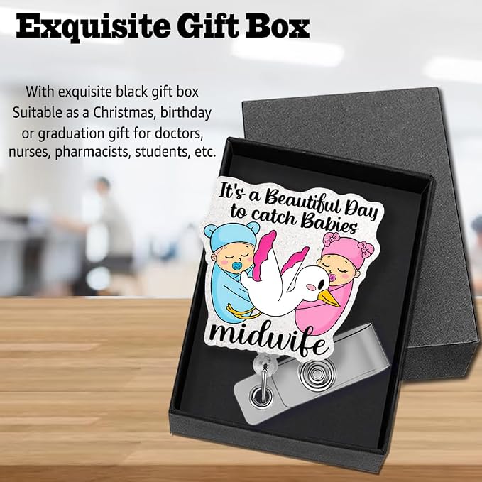 Sixrip lt's A Beautiful Day To Catch Babies Midwife Badge Reel, Funny Stork - Image 5