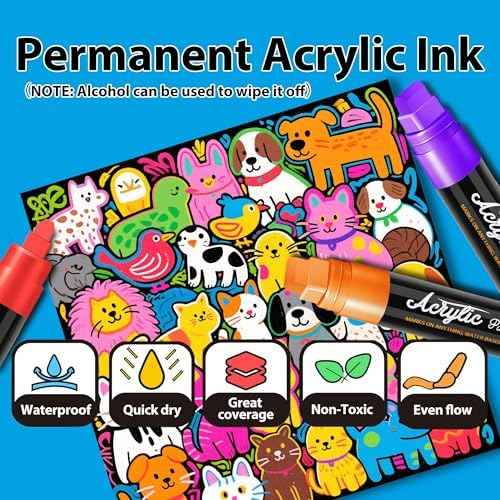 Acrylic Paint Markers, 5 Poster Markers Jumbo Black,15mm Wide Tip Permanent Ink 36g, Thick Acrylic paint pens for Poster, Glass, Rock Painting, Stone, Wood, Car, Ceramic, Fabric