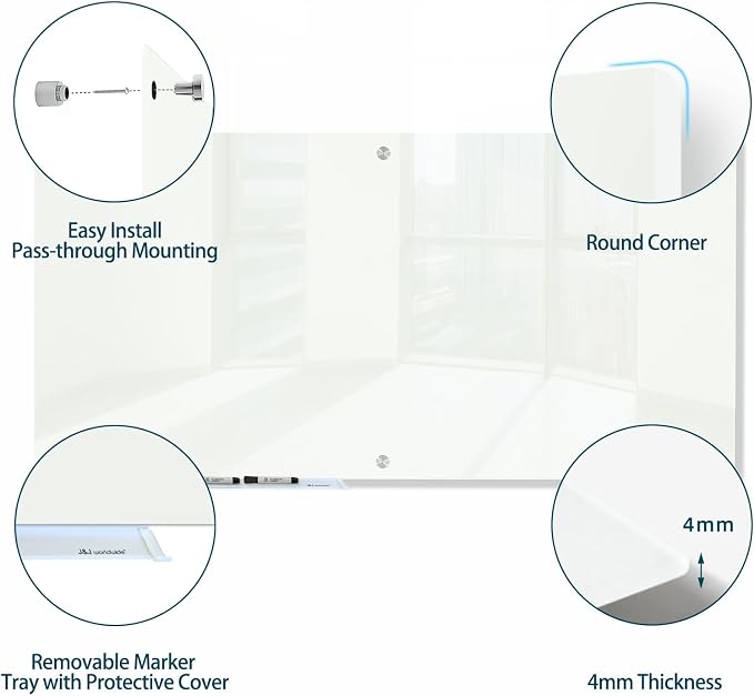 J&J worldwide Magnetic Glass Whiteboard 6' x 4', Large Frameless White Boards - Image 2