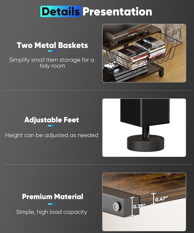 Ardier Media Stand with Two Detachable Baskets, 4-Tier AV Media Stand Corner - Image 3