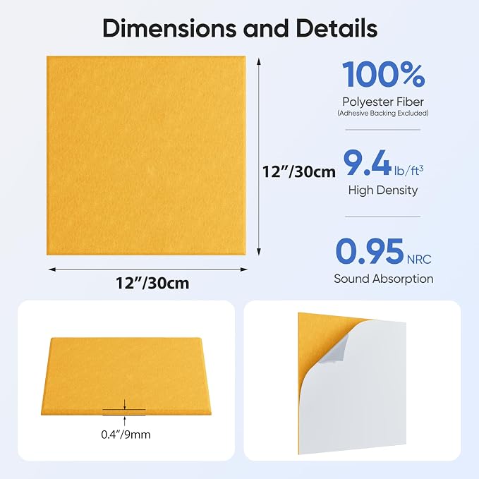 UNECHO 12 Pack 12" X 12" X 0.4" Acoustic Panels - Image 3
