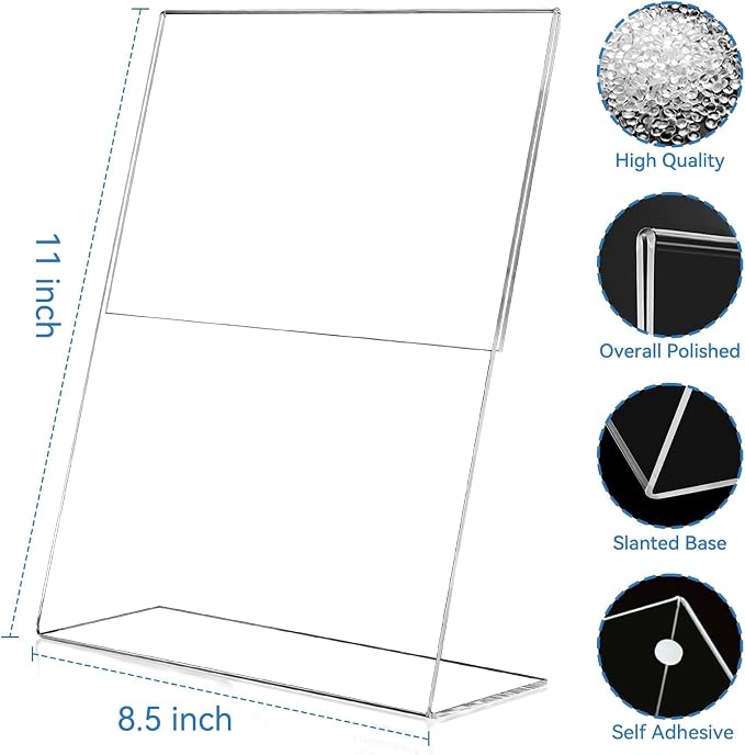 EHWINE 6 Pack 8.5 x 11 Acrylic Sign Holder, Vertical Slanted Back Paper Holder - Image 4