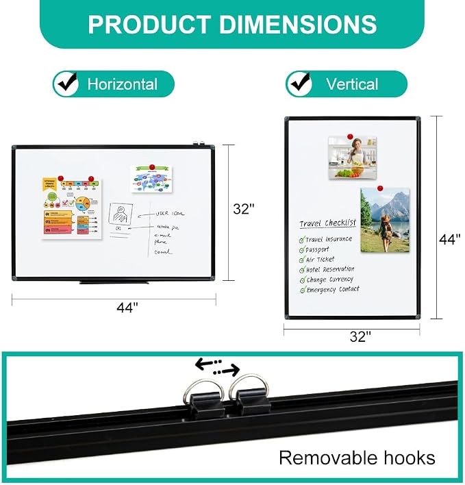 XIWODE 32x44 Inch Magnetic Dry Erase Whiteboard，Black Aluminum Frame - Image 2