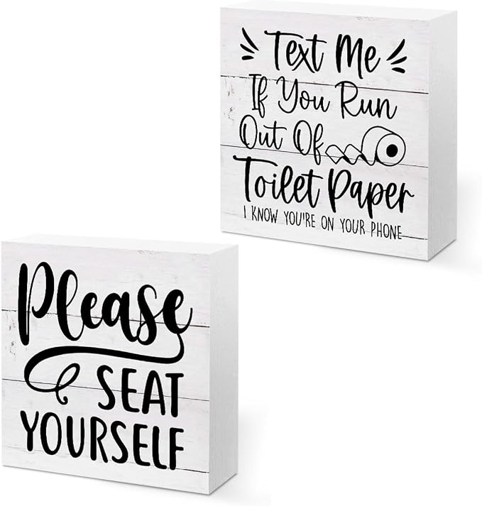CQM 2 PCs Funny Bathroom Decor, Humorous Bathroom Decorative Sign, Rustic by Unknown