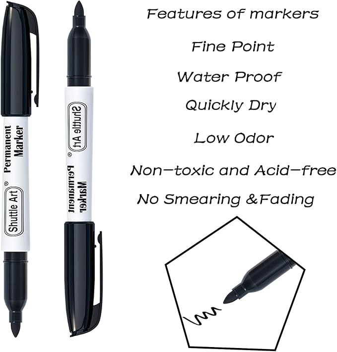 Shuttle Art 24 Black Permanent Markers Fine Tip Markers, Perfect on Plastic - Image 3