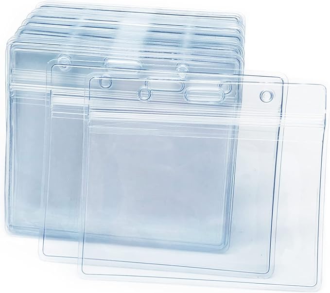 10 Pcs Clear Plastic Horizontal Name Badge ID Card Holders by Orcielo