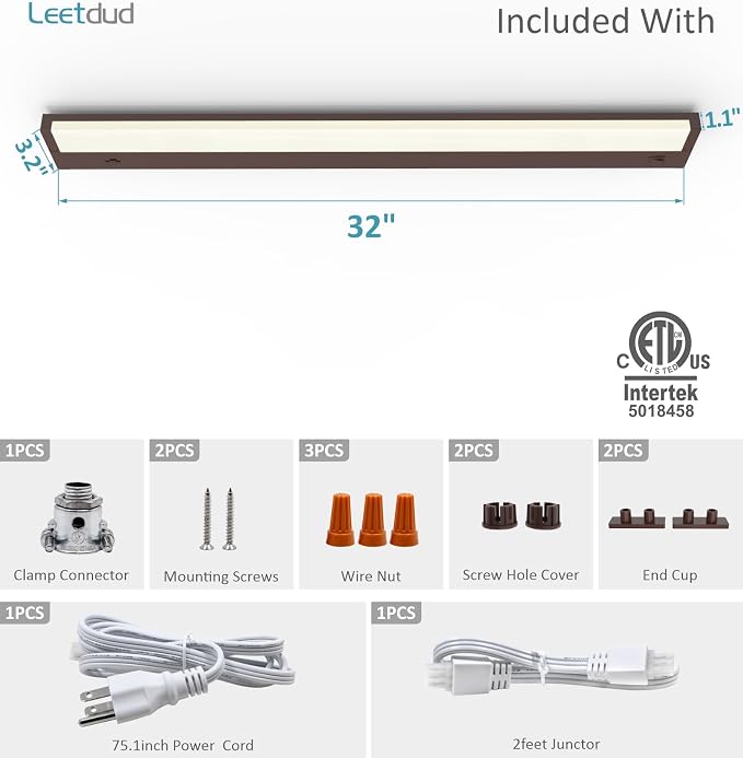 Leetdud LED Under Cabinet Lighting Hardwired or Plug in, 32 Inch 16W, Dimmable - Image 9
