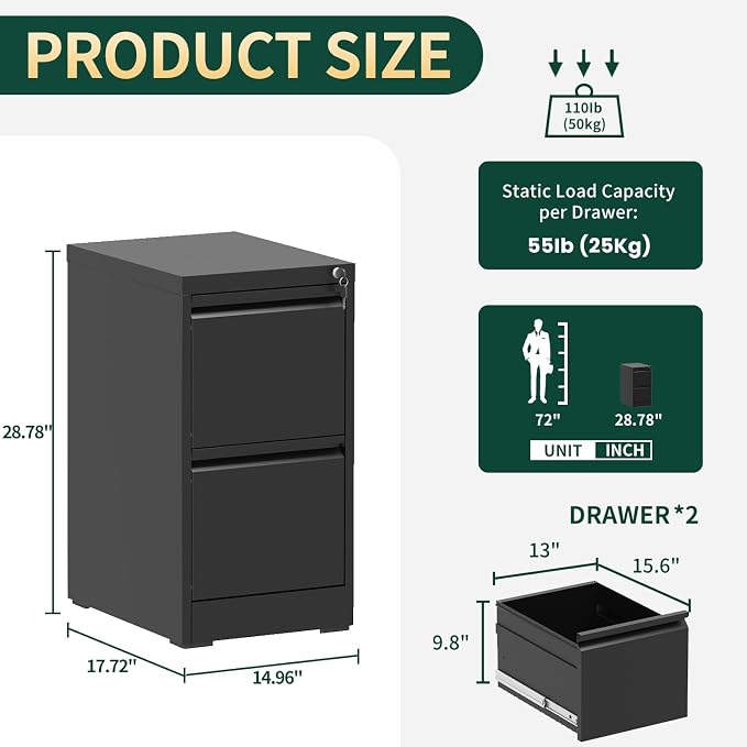 Yukimo 2 Drawer File Cabinet - Image 3
