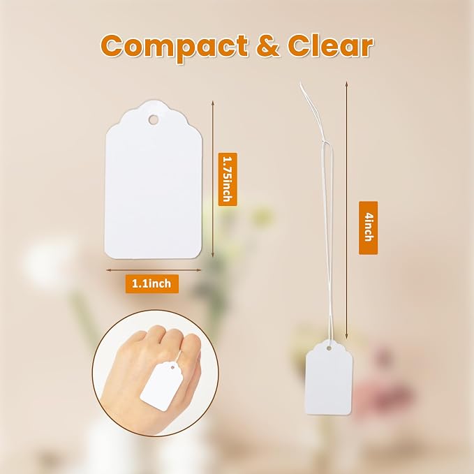500 PCS White Price Tags with String Attached1.75 x 1.1 Inches, Goefun Blank - Image 2