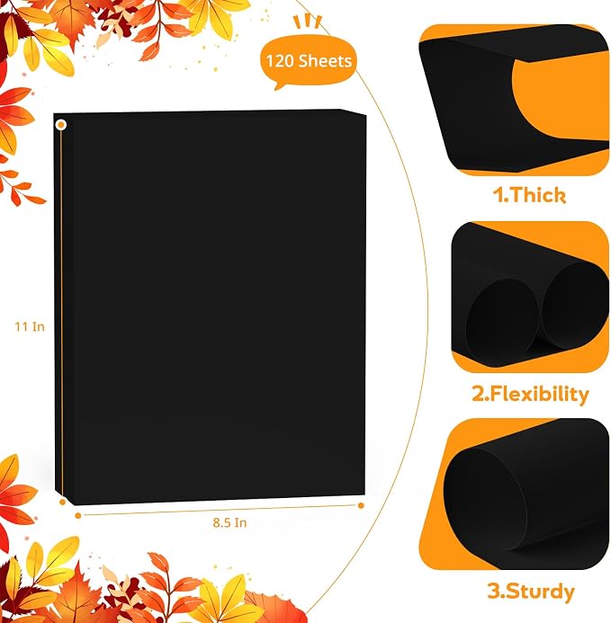 120 Sheets Black Cardstock 8.5 x 11 Construction Paper, 200GSM Card Stock Black - Image 2