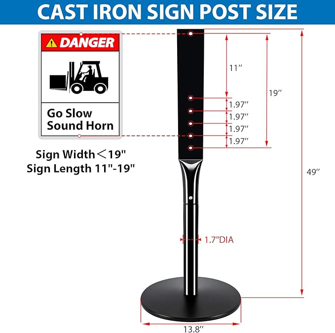 VAIIGO Heavy Duty Parking Sign Post Stand 49", 20lbs Cast Iron Base Sign Post - Image 4