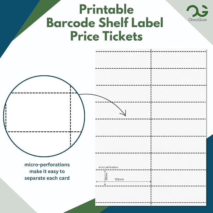 OfficeGear Shelf Edge Barcode Price Ticket Labels 18-up 30x105mm Custom - Image 2