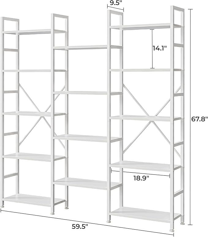 SUPERJARE Triple 5 Tier Bookshelf, Bookcase - Image 3