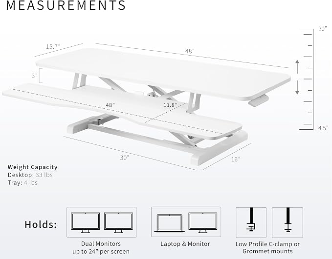 VIVO 48 inch Desk Converter, K Series, Height Adjustable Sit to Stand Riser - Image 3