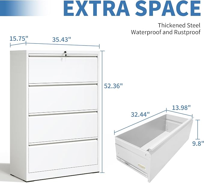 FLIXELIO File Cabinets 4 Drawer, Metal Office Storage Filing Cabinet - Image 3