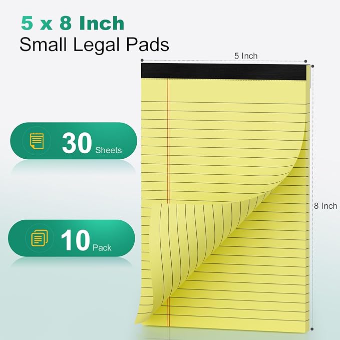 10 Pack Yellow Legal Pads 5x8 Small Note Pads, Writing Pads - Image 2