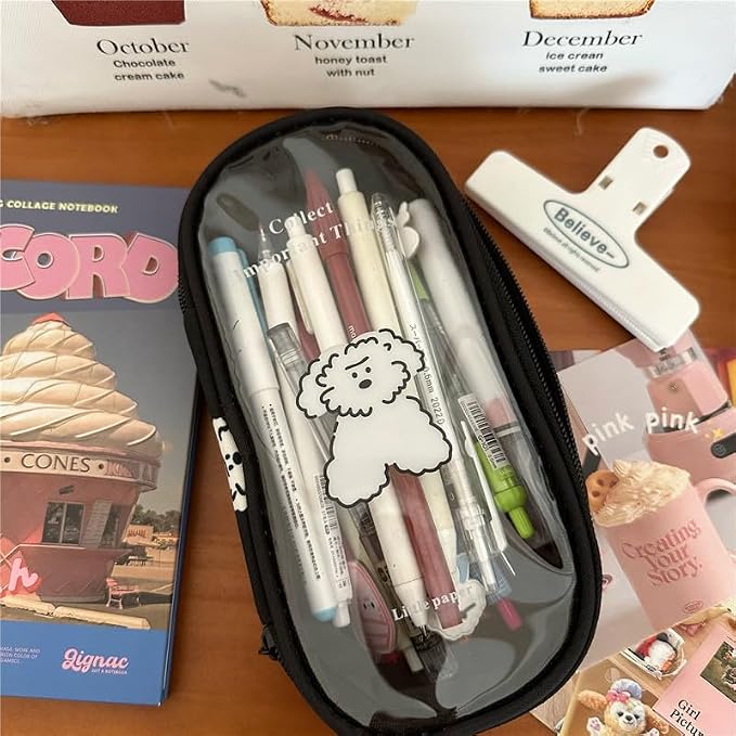 Cute Puppy Japanese Pencil Case Clear Case Large Capacity Canvas PVC Aesthetic - Image 6