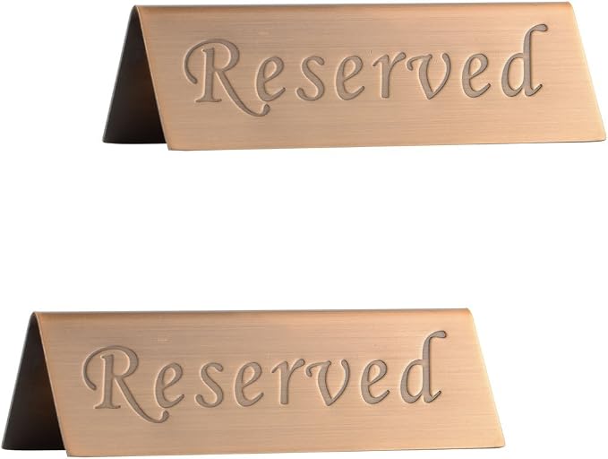 Reserved Sign - Brushed Stainless Steel Free Standing Table Top Compliance Sign by OKOMATCH