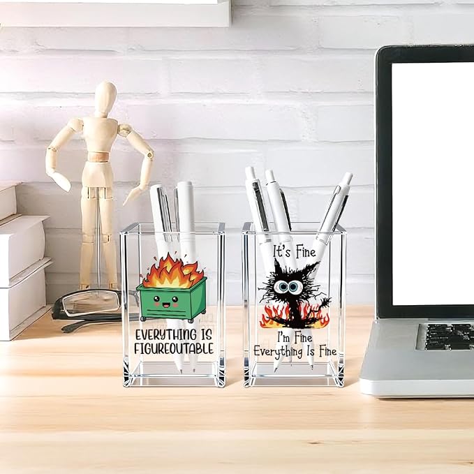 Vgrti Funny Black Cat 2 Pack Acrylic Cosmetic Pencil Pen Holder Cup, Emotional - Image 4