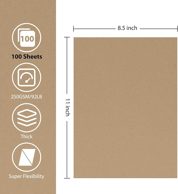 OcePor 100 Sheets Brown Cardstock Paper, Colored Printer Paper 8.5 x 11 - Image 2