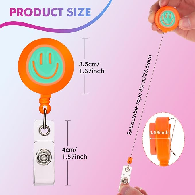 6Pcs Cute Badge Reel Set – Happy Face Retractable Badge Holder - Image 3