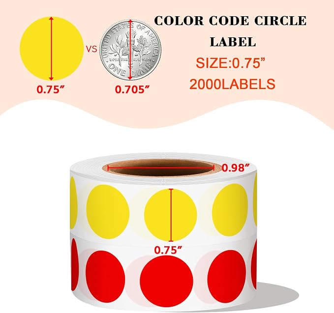 PARLAIM 2 Rolls 2000PCS 3/4" Round Circle Color-Code Dot Stickers, 2 Color - Image 2