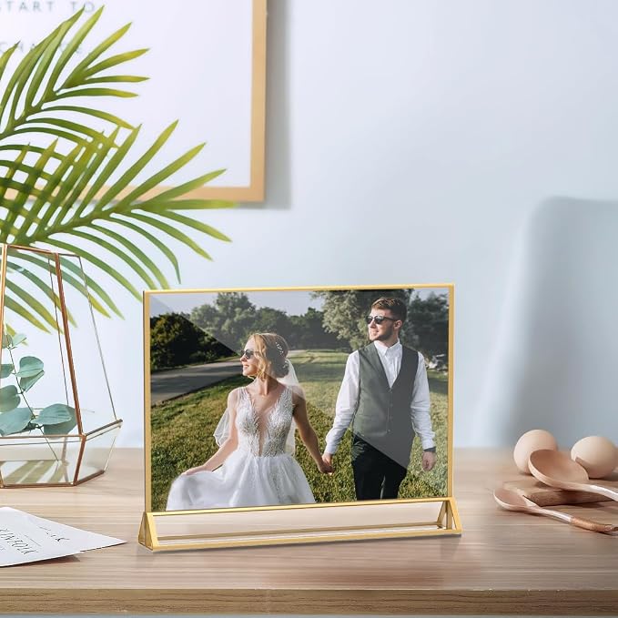 PPH-Sisy Clear Acrylic Sign Holder 11x 8.5 Horizontal Double Sided Gold Frame - Image 7