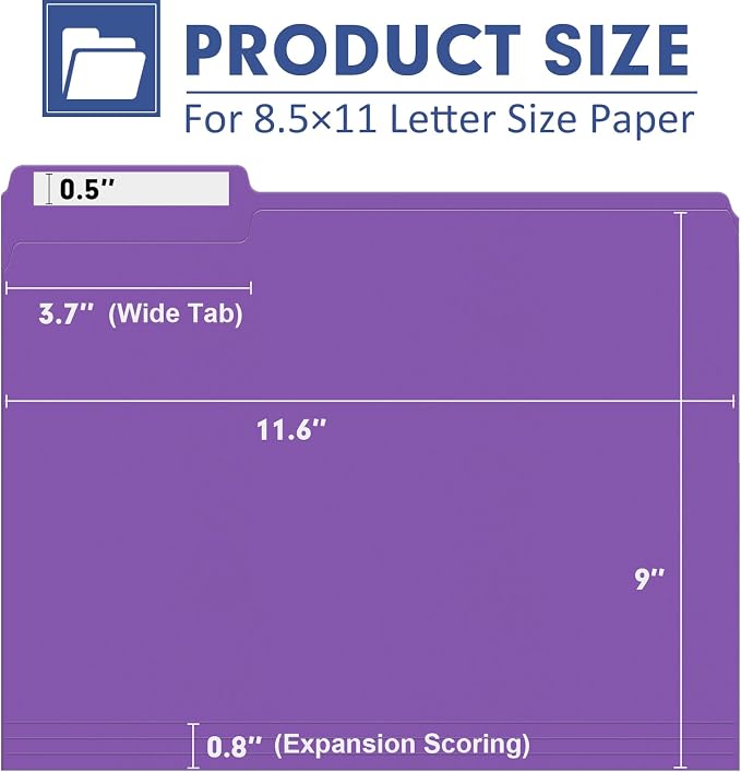File Folder, PANDRI 120 Pack File Folder, 1/3 Cut Tab, Letter Size, Filing - Image 2