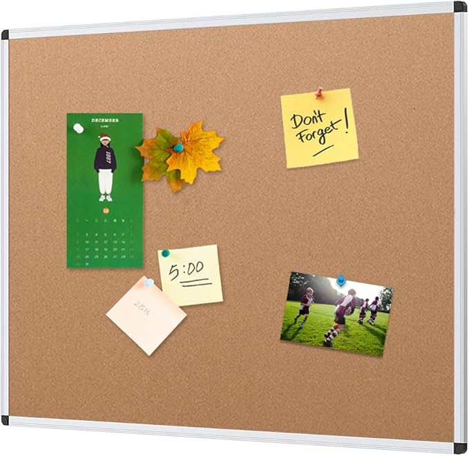 VIZ-PRO Cork Notice Board, 48 X 36 Inches, Cork Bulletin Board by VIZ-PRO