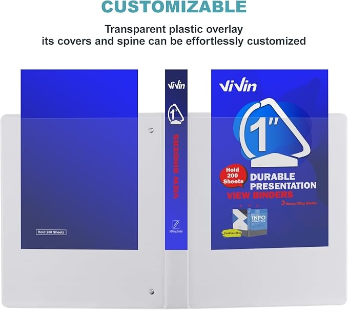 3 Ring Binder 1 Inch, ViVin Sturdy 1"-Slant D Ring Binder - Image 4