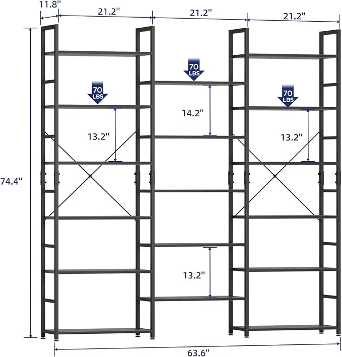NUMENN Triple Wide 6 Tier Bookshelf, Rustic Industrial Style Bookcases and - Image 3