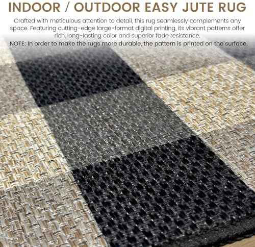 Washable 3x5 Buffalo Plaid Checkered Jute Indoor Outdoor Rug for Entryway