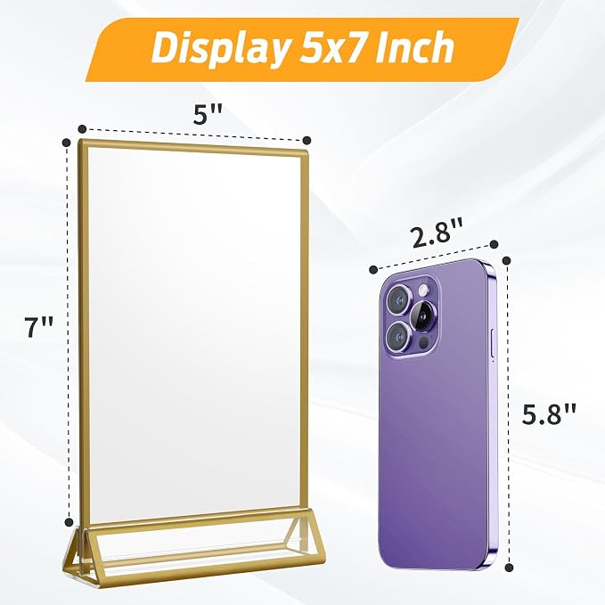 Smarpau Acrylic Gold Sign Holder 5x7, 8 Pack Table Number Holders, Double-Sided - Image 2