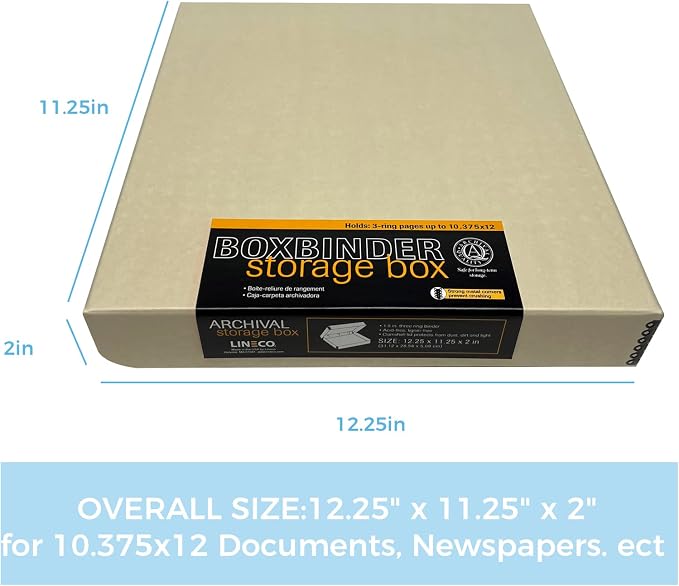 Lineco, Archival Tan 3-Ring Binder Preservation Album Box 12.25 x 11.25 x 2 - Image 2