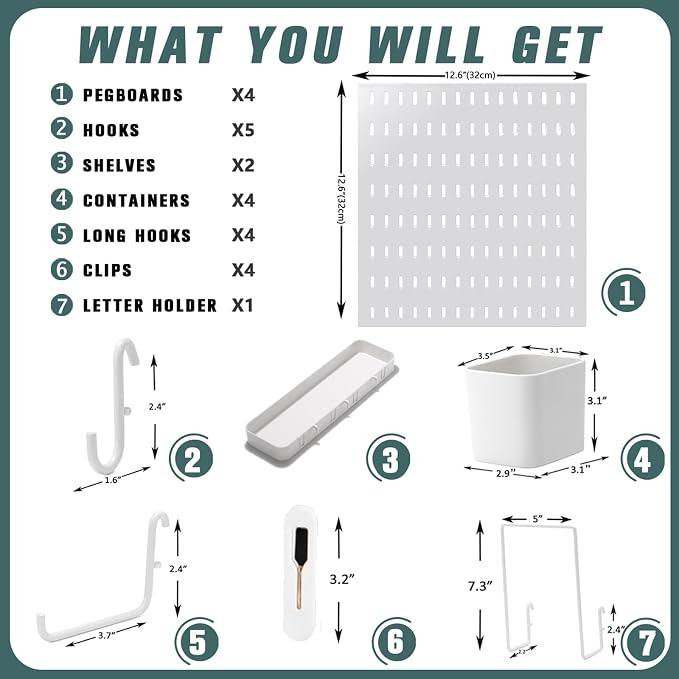 MULSAME Pegboard Combination Kit, 25.2" x 25.2" Wall Mounted Storage Set - Image 4