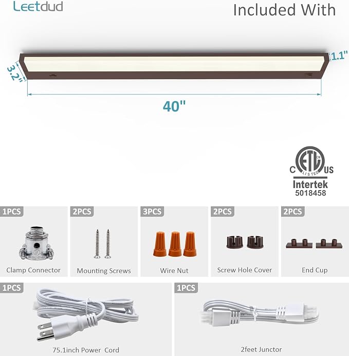 Leetdud LED Under Cabinet Lighting Hardwired or Plug in, 40 Inch 20W, Dimmable - Image 9