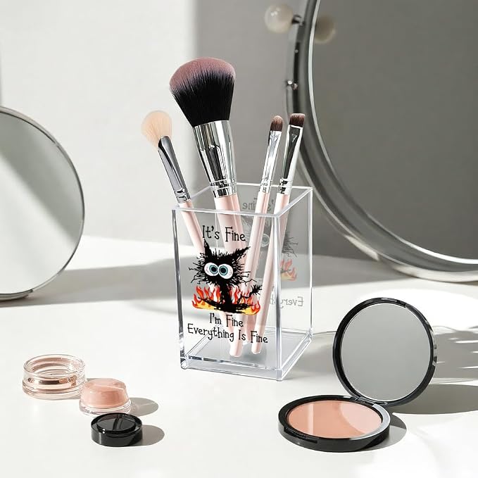 Vgrti It's Fine I'm Fine Acrylic Cosmetic Pencil Pen Holder Cup, Funny Black - Image 3