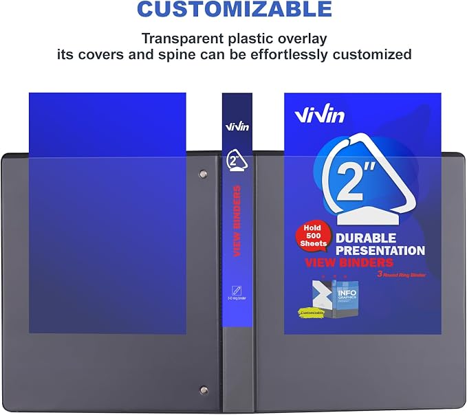 3 Ring Binder 2 Inch, ViVin Sturdy 2"-Slant D Ring Binder - Image 3
