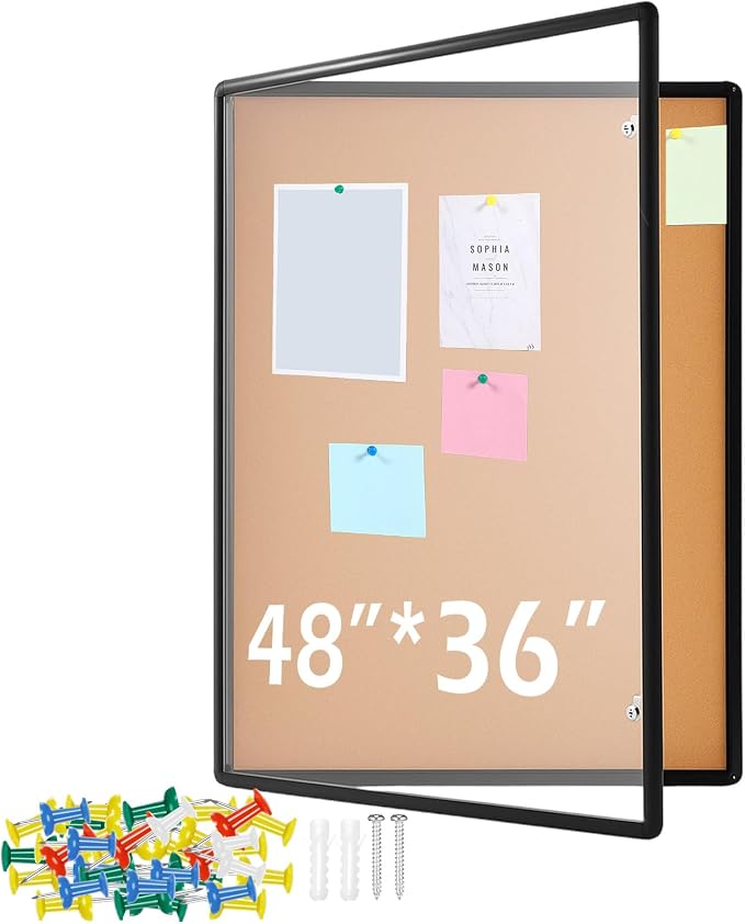 Cholemy Enclosed Bulletin Lockable Cork Case Notice Board 48 x 36 Inch by Cholemy