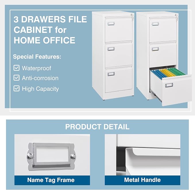 PEUKC 3-Drawer File Cabinet - Image 5