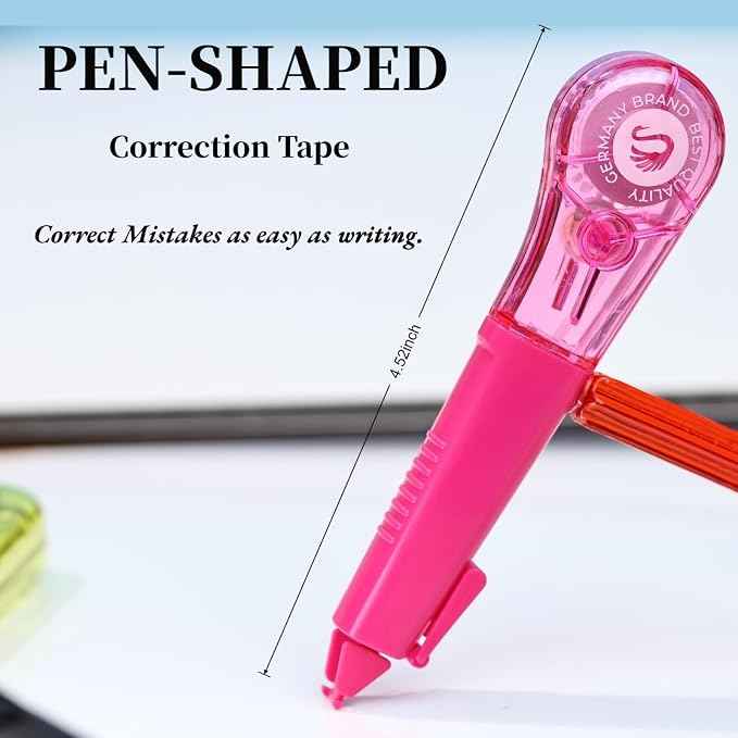 WISOPTUS Correction Tape Pen, 10-Count Pack, 19.69ft Each, Dry Instantly