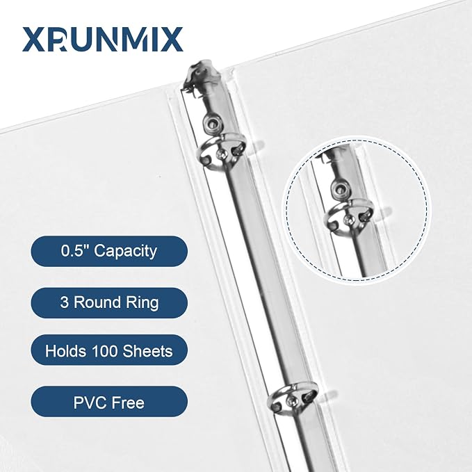 1/2 Inch 3-Ring-Binder with Pockets, 0.5''-inch Round Binders Holds 100 Sheets - Image 3