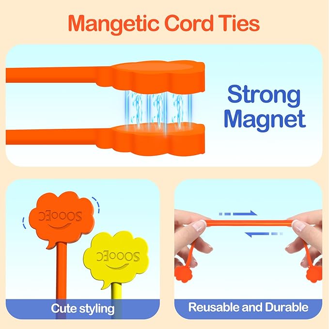 SOOOEC Magnetic Cable Ties, 24 Pack 7.2" Magnetic Cord Organizer Cute Cloud - Image 3