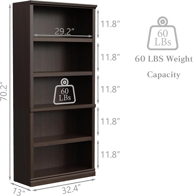 Bevfint Bookshelf, Open Storage 70 Inch Tall 5 Shelf Bookcase, Floor Standing - Image 3