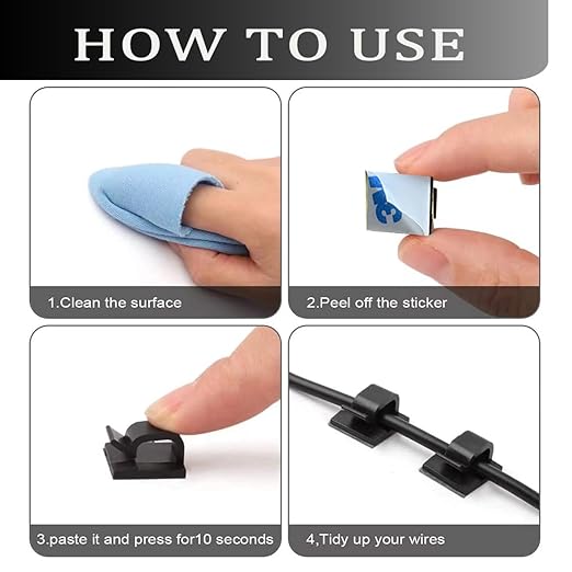 KGROTE 100PCS Cable Clips, Adhesive Wire Clips Strong Cord Clips Wire Holders - Image 6