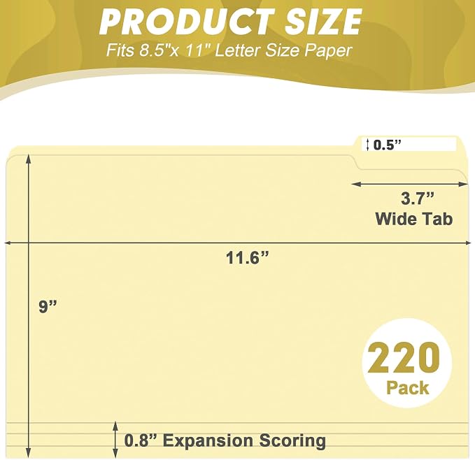 Manila Folders, HERKKA 220 Pack 1/3 Cut Tab File Folders, Manila Folders 8.5 x - Image 2