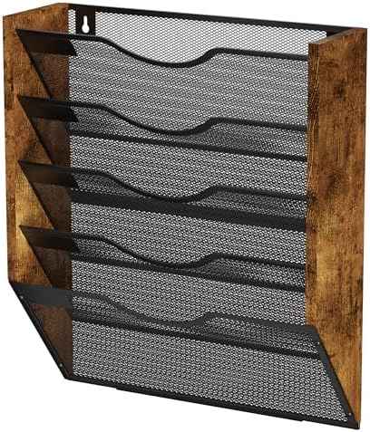 Ironwood Hanging Wall File Organizer, 5 Pocket Mesh Mail Organizer Wall Mounted with Nametag Label, Wall File Holder for Office Home School, Magazine Rack for Mail Paper Document Organization, Black